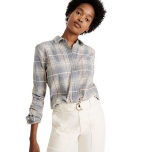 Madewell Corduroy Classic Ex-Boyfriend Shirt in Plaid. Blue Salmon Size S #841